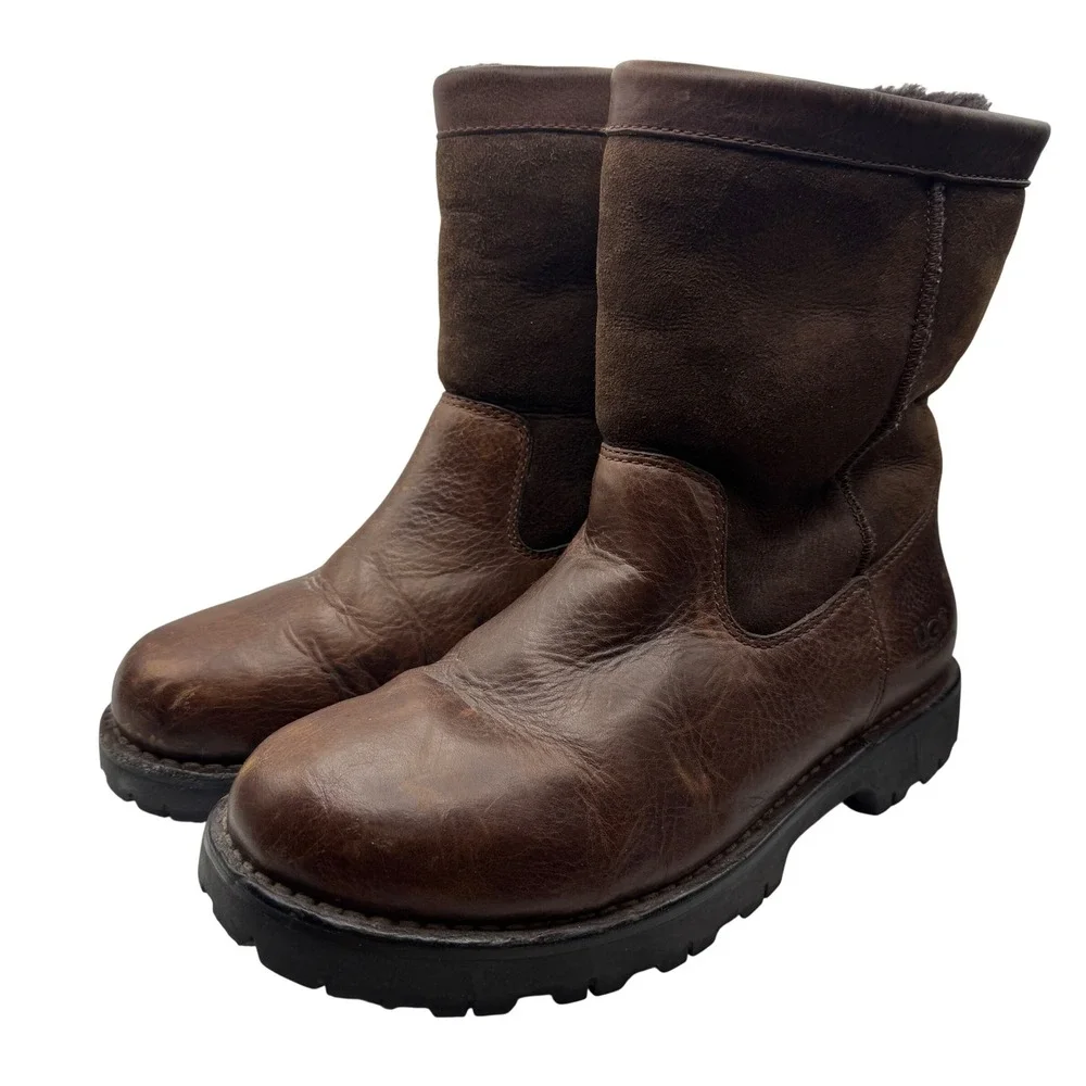 UGG Bosten Brown Leather Suede Sheepskin Lined Winter Boots 5143 Size 9